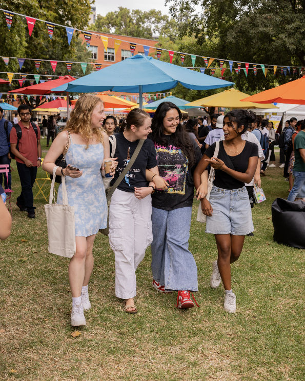 2022 SEDs stand arm in arm on the Barr Smith Lawns. Pictured left to right is Ryan, Sagaar, Alethea and Maxine